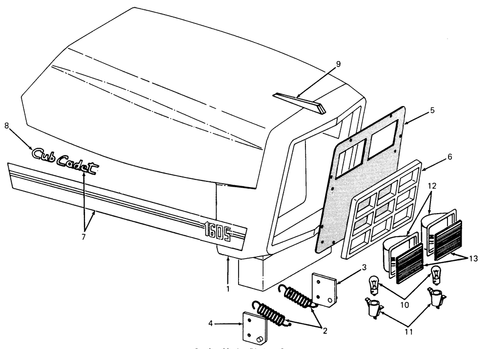 Hood And Grille Diagram and Parts List for 1610 0350042U-135393100-135393399-136393100 Cub Cadet Lawn Tractor